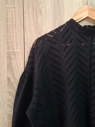 Blusa Shein Negra Talla XL Mangas Volumen Chevron