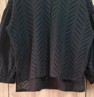 Blusa Shein Negra Talla XL Mangas Volumen Chevron