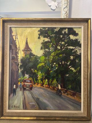 Cuadro J. Baró Óleo Paisaje Urbano