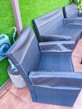 Conjunto Sofá y Sillones Exterior Mimbre Negro