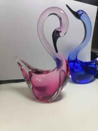 Pareja Cisnes Cristal Rosa y Azul