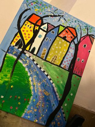 Cuadro redondo atardecer con columpio Guitarra...