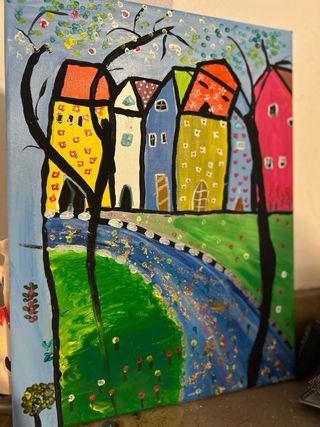 Cuadro redondo atardecer con columpio Guitarra...