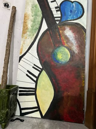 Cuadro redondo atardecer con columpio Guitarra...