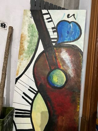 Cuadro redondo atardecer con columpio Guitarra...