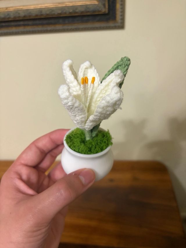Maceta Tulipán Blanco Crochet Amigurumi