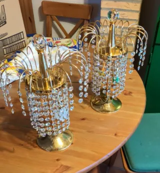 Juego 2 Lámparas Cristal Roca Doradas