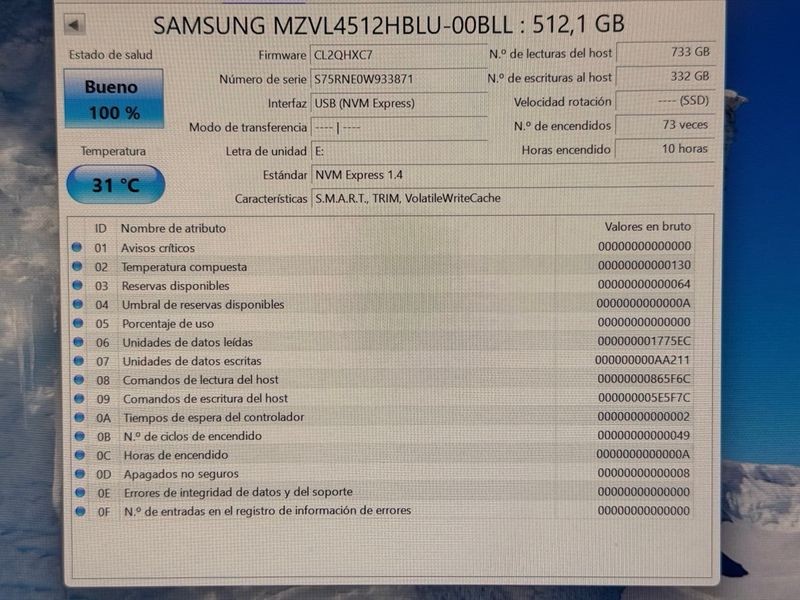 SSD NVMe 512GB Samsung PM9B1 M.2 al 100% de Salud afbeelding 6