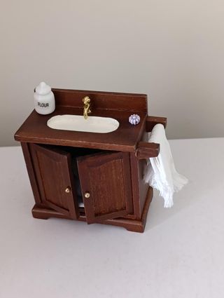 Mueble de lavabo de madera para casa de muñecas