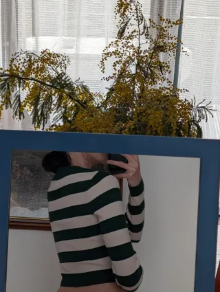 Camiseta Zara rayas verde y beige Talla XS