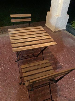 Conjunto mesa y sillas jardín madera y metal