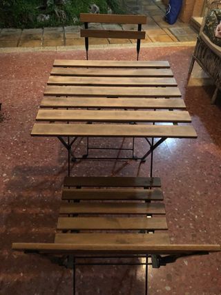Conjunto mesa y sillas jardín madera y metal