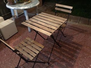 Conjunto mesa y sillas jardín madera y metal