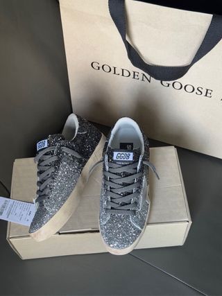 Golden Goose Glitter Plata Azul