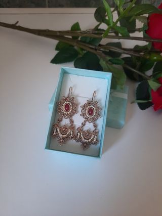 Orecchini antichi barocchi oro rosa con rubini