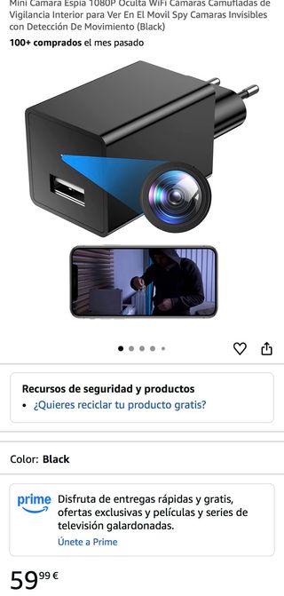 NUEVO Cargador Cámara Espía Oculta WiFi 1080P