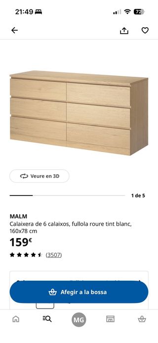 Cómoda MALM 6 cajones madera clara. Nueva.
