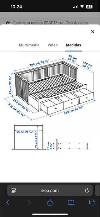 Cama Ikea Hemnes con 3 cajones