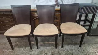 3 Sillas Comedor Madera y Suede