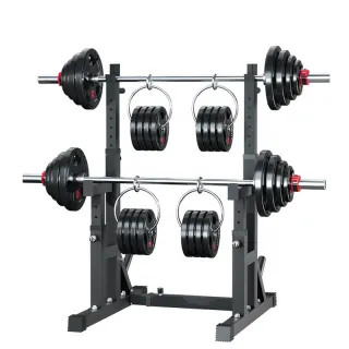 Rack de pesas con barra y discos