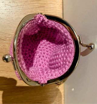 Monedero Ganchillo Rosa y Plata