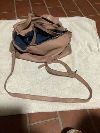 Borsetta a mano e tracolla rosa cipria/beige