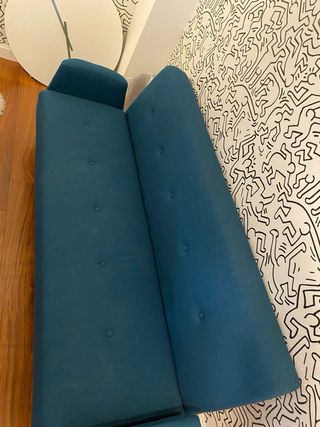 Sofá Cama Turquesa Tela y Madera