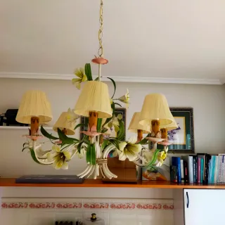 Lámpara colgante floral metal y tela