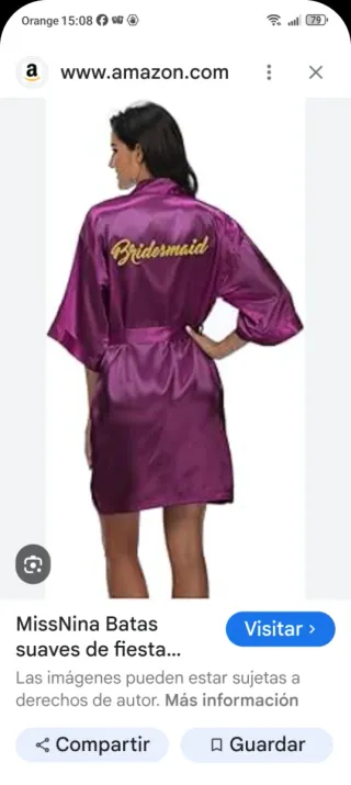 Bata de seda Bridesmaid talla única