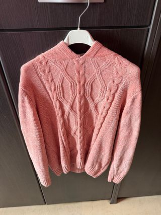 Jersey de punto trenzado rosa