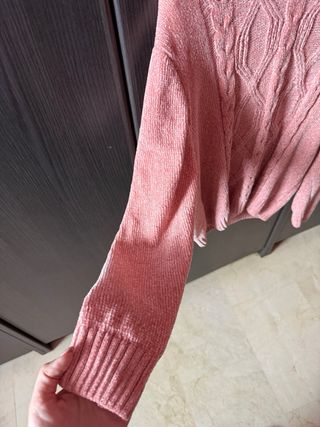 Jersey de punto trenzado rosa