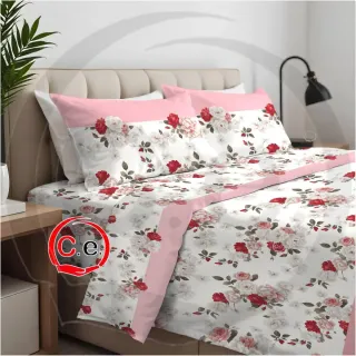 Completo set lenzuola con rose rosse e bianche