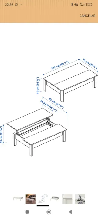 mesa de centro elevable IKEA modelo Trulstorp.