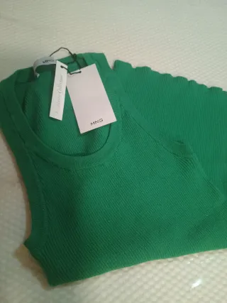 Mango Camiseta Verde Talla S