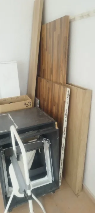 Módulos Cocina Beige y Gris, bancada y apliques