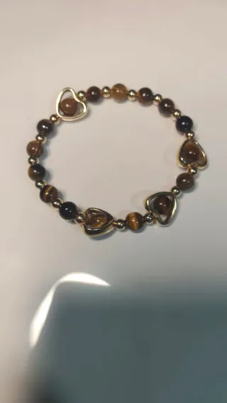 Pulsera Ojo de Tigre Corazones Dorados