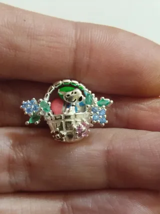 Charm Snoopy Cesta Huevos Pascua Plata