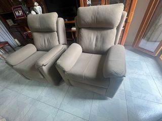 Sillón relax tela beige y marrón