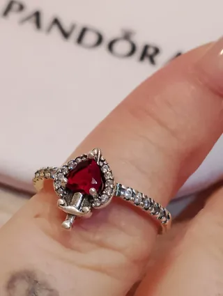 Anillo Pandora Corazón Rojo Plata Ley
