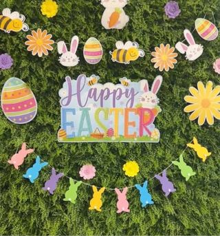 Decoración Pascua Feliz: Conejos, Huevos y Abejas