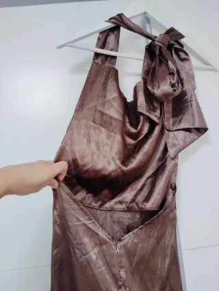 Vestido fiesta largo marrón raso XS