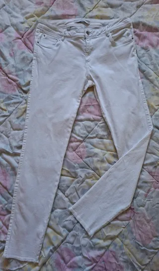 Pantalón Zara Vaquero Elástico Blanco T-38