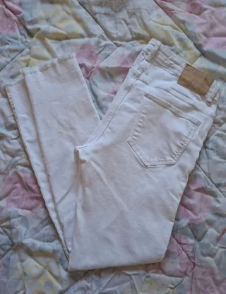 Pantalón Zara Vaquero Elástico Blanco T-38