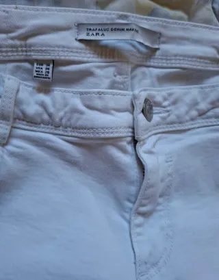 Pantalón Zara Vaquero Elástico Blanco T-38