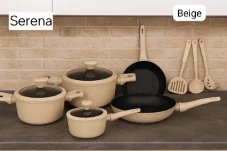 Set Pentole 11 Pezzi Beige o grigio o nero