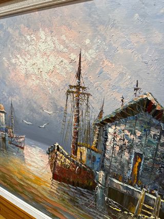 Precioso Cuadro de puerto con barcos