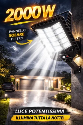 LAMPIONE LED SOLARE 2000W CON STAFFA CREPUSCOLARE