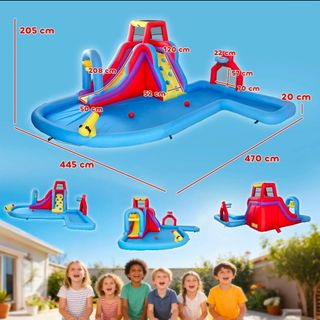 Castillo hinchable acuático con tobogán