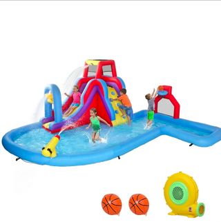 Castillo hinchable acuático con tobogán