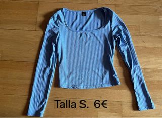 Camiseta Shein manga larga azul talla S